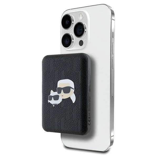 Karl Lagerfeld Powerbank induktiv KLPB5FPGKSKCHK 16W 5000mAh sort/sort Karl&Choupette Head Pin MagSafe