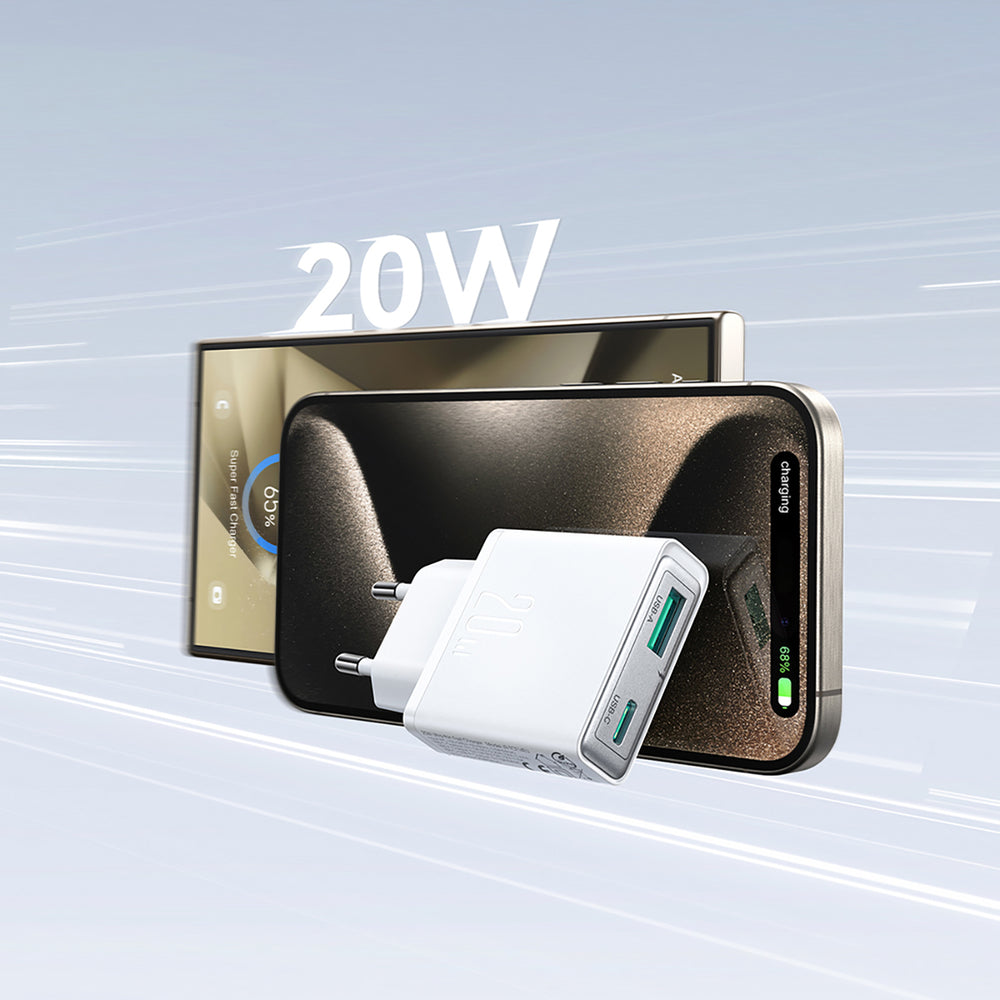 Joyroom JR-TCF14 20W USB-A USB-C Super Slim Wall Charger - Hvid