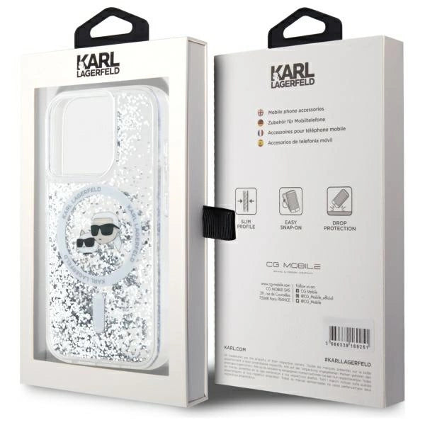 Karl Lagerfeld Liquid Glitter Karl & Choupette Head Magsafe iPhone 15 Pro Case - Clear