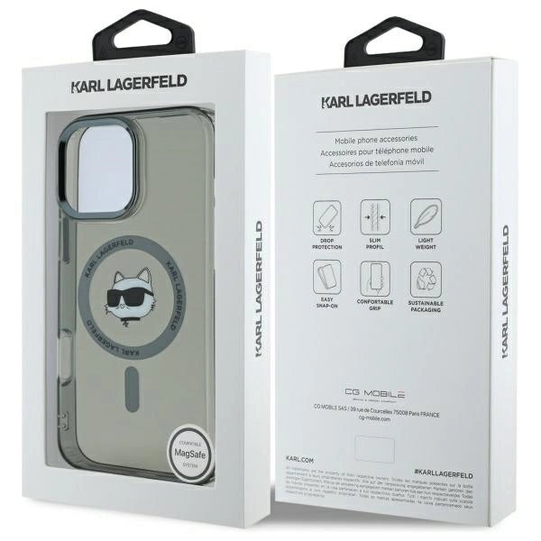 Karl Lagerfeld IML Metal Choupette Head MagSafe iPhone 16 Pro Case - Black