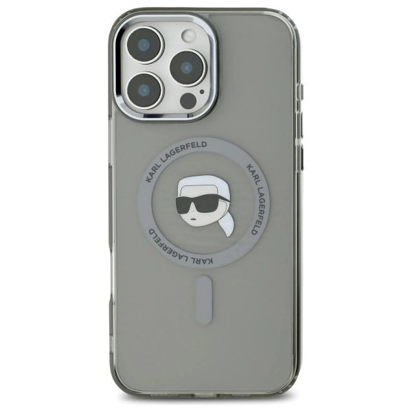 Karl Lagerfeld IML Metal Karl Head MagSafe iPhone 16 Pro Case - Black