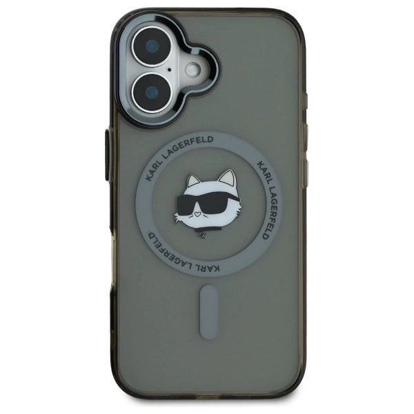 Karl Lagerfeld IML Metal Choupette Head MagSafe iPhone 16 Plus Case - Black