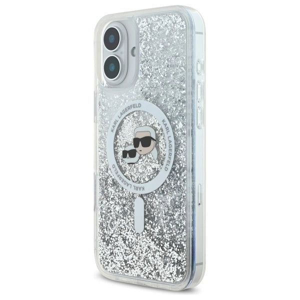 Karl Lagerfeld Liquid Glitter Karl & Choupette Head Magsafe iPhone 16 Plus Case - Clear