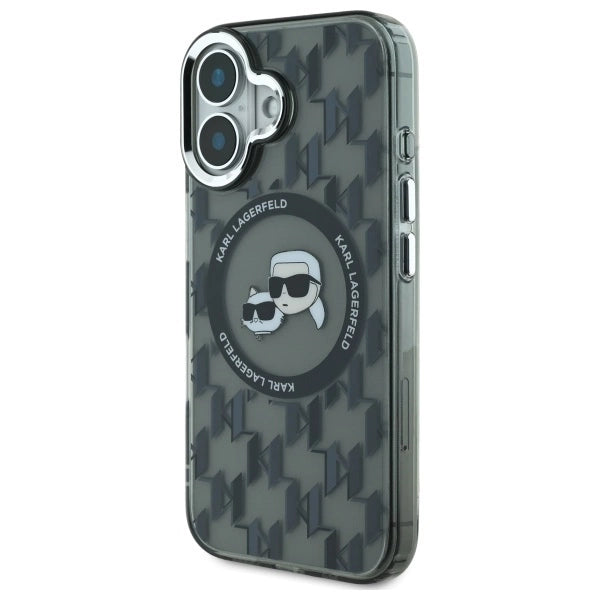 Karl Lagerfeld IML Monogram Karl & Choupette Head MagSafe iPhone 16 Case - Black