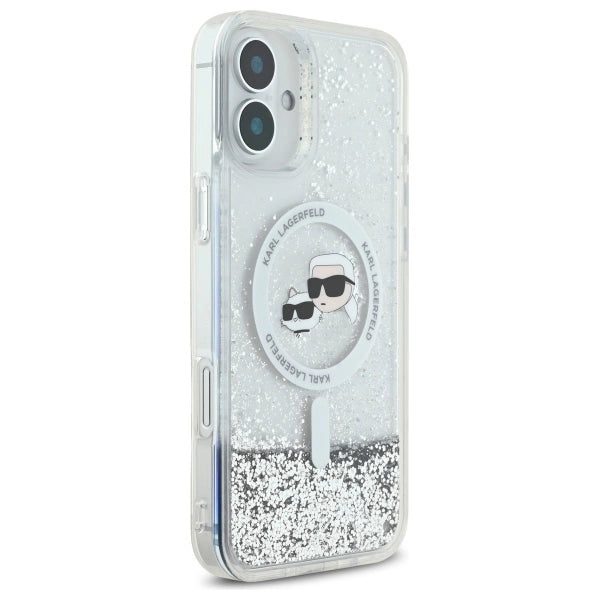 Karl Lagerfeld Liquid Glitter Karl&Choupette Head Magsafe iPhone 16 Case - Clear