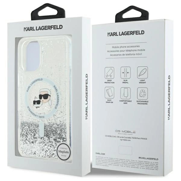 Karl Lagerfeld Liquid Glitter Karl&Choupette Head Magsafe iPhone 16 Case - Clear
