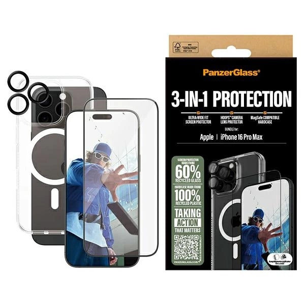 PanzerGlass Bundle 3in1 iPhone 16 Pro Max 6.9" D3O Hardkasse + Skærmbeskytter UWF + Lens B1294+2864+1284