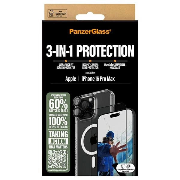 PanzerGlass Bundle 3in1 iPhone 16 Pro Max 6.9" D3O Hardkasse + Skærmbeskytter UWF + Lens B1294+2864+1284