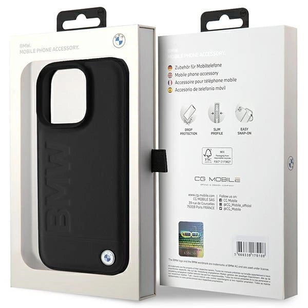 BMW læder Hot Stamp iPhone 16 Pro Case - sort