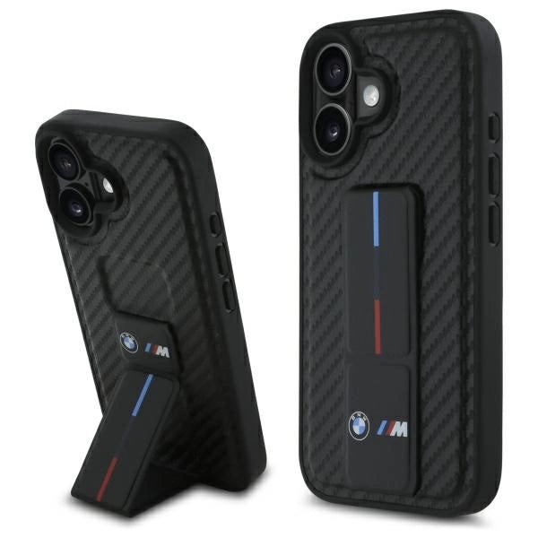 BMW M Grip Stand Smooth og Carbon Case til iPhone 16 - sort