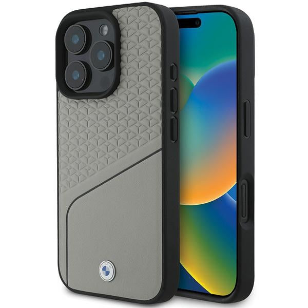 BMW Sign Leather Textured og Line MagSafe iPhone 16 Pro Case - Grå