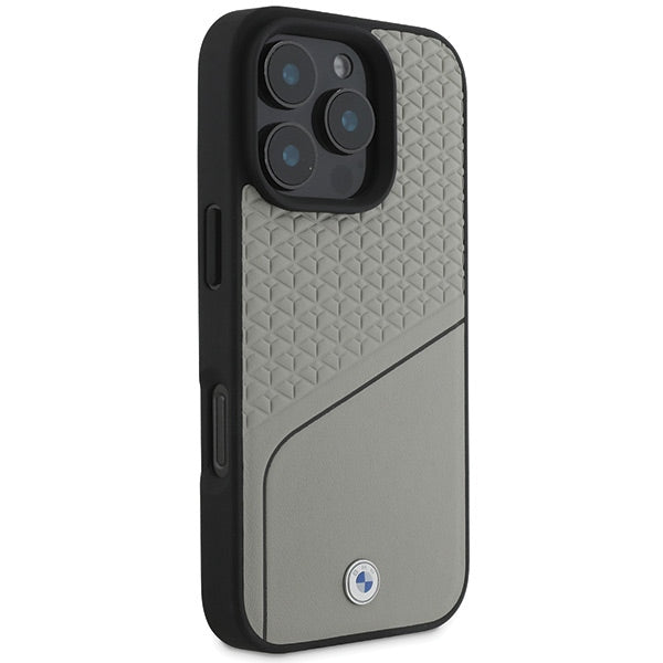 BMW Sign Leather Textured og Line MagSafe iPhone 16 Pro Case - Grå
