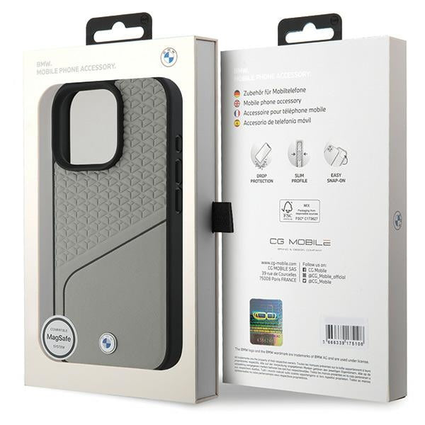 BMW Sign Leather Textured og Line MagSafe iPhone 16 Pro Case - Grå