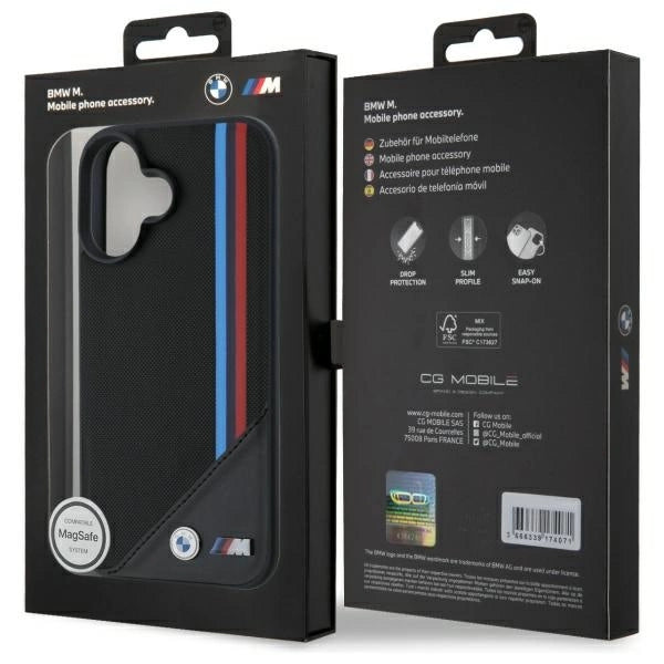 BMW M Meshed Tricolor Stripes MagSafe case til iPhone 16 - sort