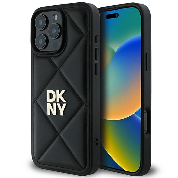 DKNY Quilted Stack Logo iPhone 16 Pro Case - sort