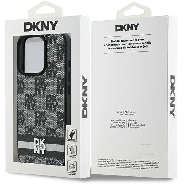 DKNY-kasse med rækker og trykte striber til iPhone 16 Pro Max - sort
