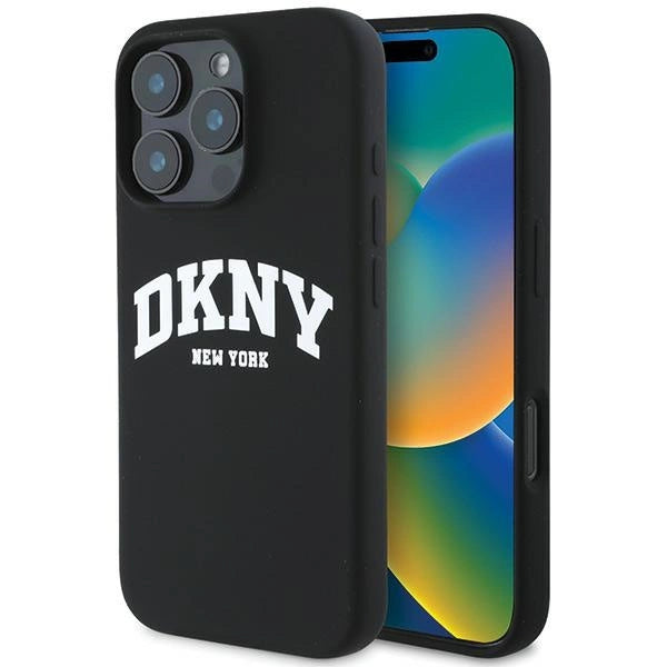 DKNY Silicone White Printed Logo MagSafe Case til iPhone 16 Pro Max - sort