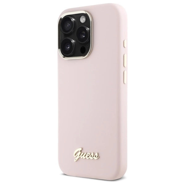 Guess Silicone Script Metal Logo & Frame iPhone 16 Pro Max Case - Pink