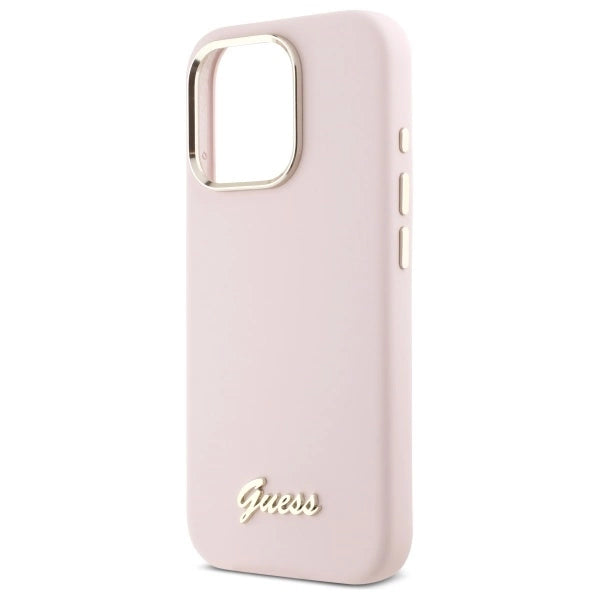 Guess Silicone Script Metal Logo & Frame iPhone 16 Pro Max Case - Pink