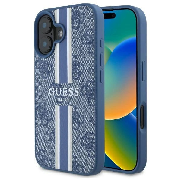 Guess 4G Printed Stripes MagSafe-hylster til iPhone 16 - blå