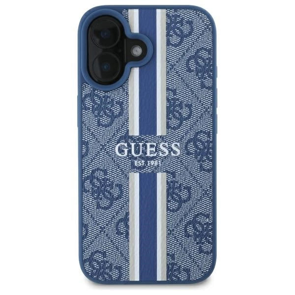 Guess 4G Printed Stripes MagSafe-hylster til iPhone 16 - blå