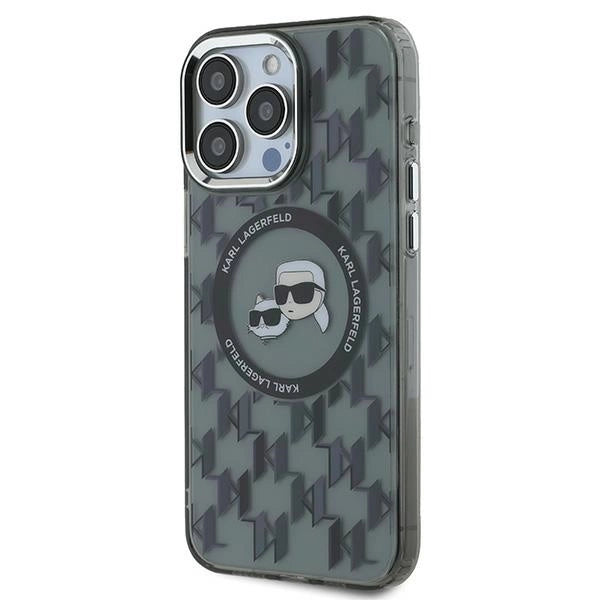 Karl Lagerfeld IML Monogram Karl & Choupette Head MagSafe iPhone 15 Pro Case - Black
