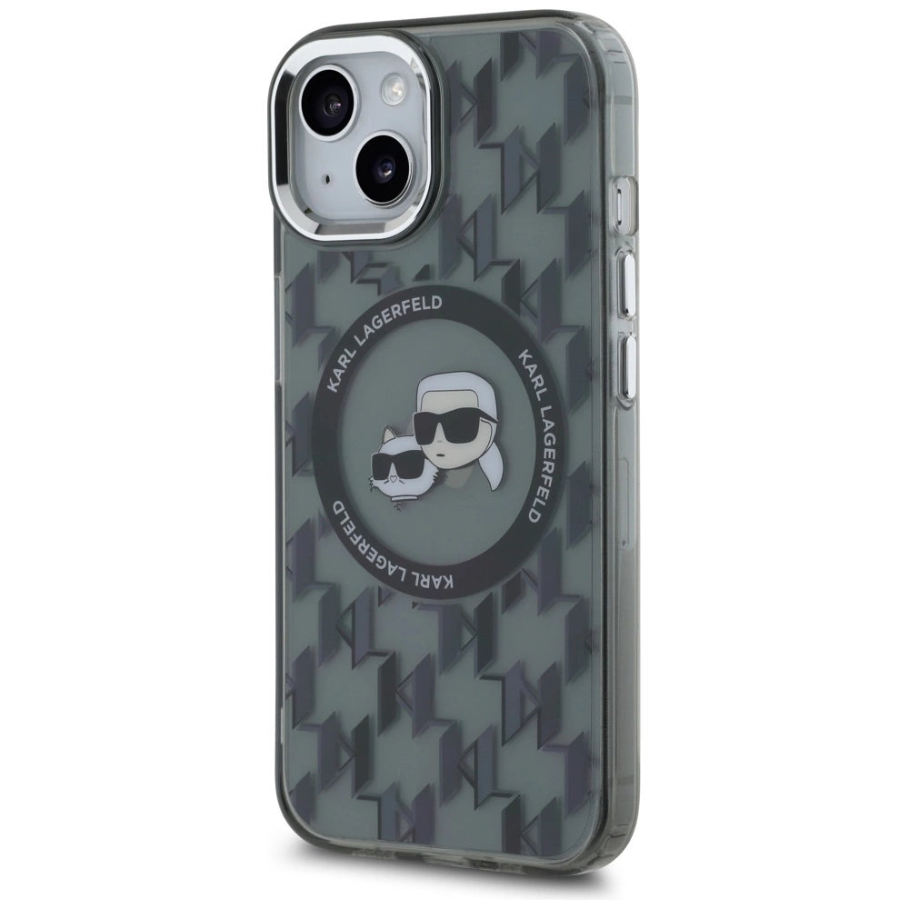 Karl Lagerfeld IML Monogram Karl & Choupette Head MagSafe iPhone 15 Case - Black