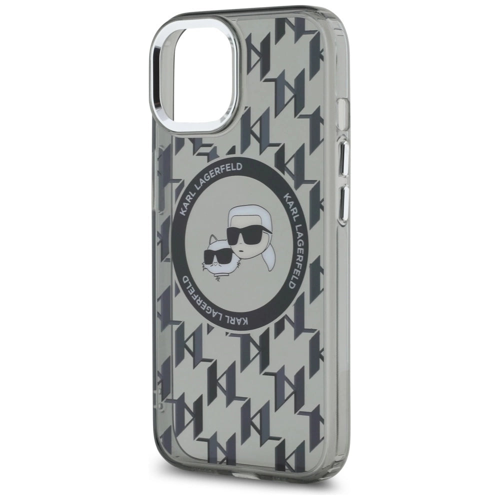 Karl Lagerfeld IML Monogram Karl & Choupette Head MagSafe iPhone 15 Case - Black