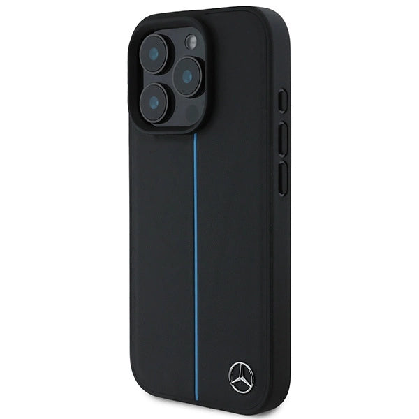 Mercedes MB Blue Line Læder MagSafe iPhone 16 Pro Case - sort