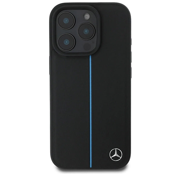 Mercedes MB Blue Line Læder MagSafe iPhone 16 Pro Case - sort
