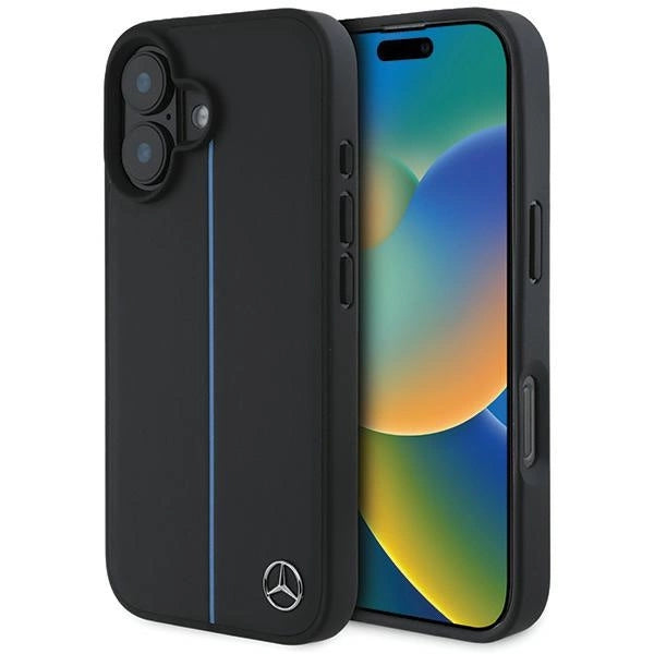 Mercedes MB Blue Line læder MagSafe iPhone 16 Case - sort