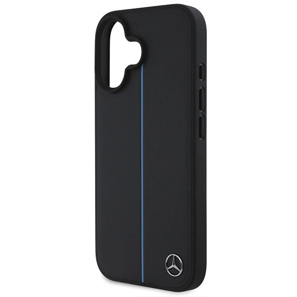 Mercedes MB Blue Line læder MagSafe iPhone 16 Case - sort