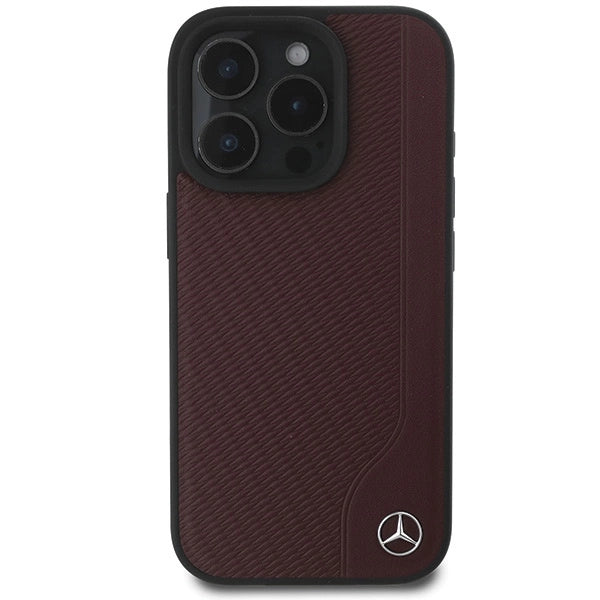 Mercedes MB Wood Imitation Leather MagSafe Case til iPhone 16 Pro Max - Rød