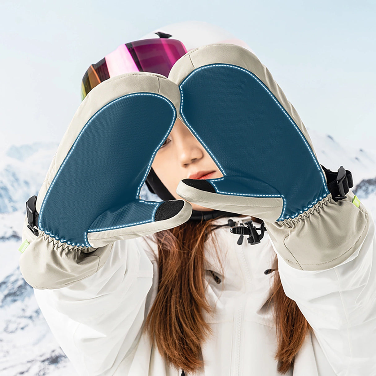 Qunature skihandsker i fuld længde størrelse L - lysbrun