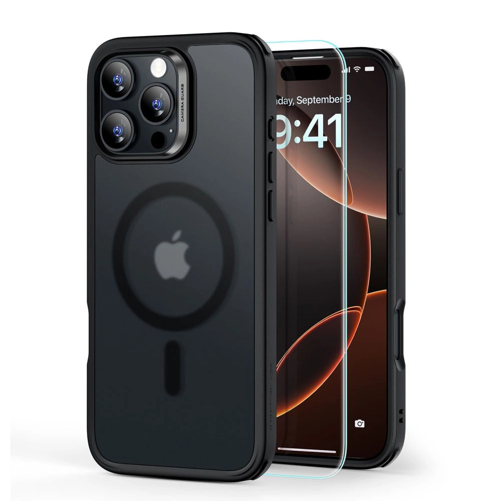 ESR Classic Hybrid Halolock MagSafe Case + tempereret glas til iPhone 16 Pro - Halvt gennemsigtigt