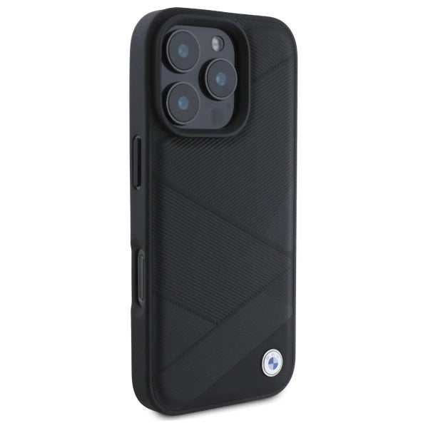 BMW Sign Læder Crossing Lines mønster iPhone 16 Pro Max Case - sort