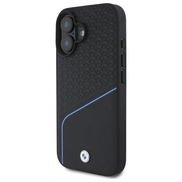 BMW Sign læder tekstureret og linje MagSafe iPhone 16 Case - sort
