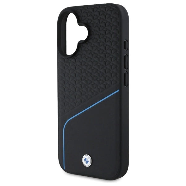 BMW Sign læder tekstureret og linje MagSafe iPhone 16 Case - sort