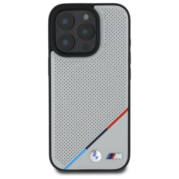 BMW M Perforeret Tricolor Line MagSafe Case til iPhone 16 Pro Max - Grå
