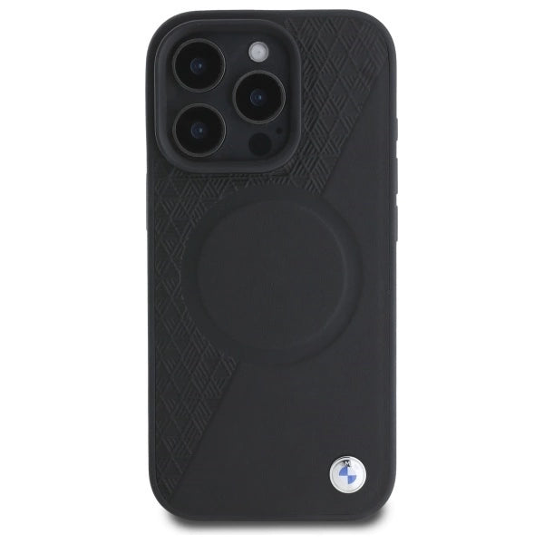 BMW Sign læder halvt tekstureret og Circle MagSafe-foder for iPhone 16 Pro Max - sort