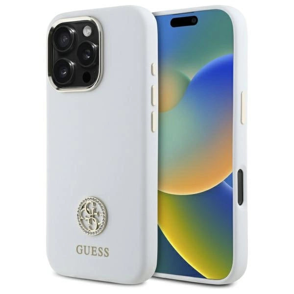 Guess Silicone Logo Strass 4G Case til iPhone 16 Pro - Hvid