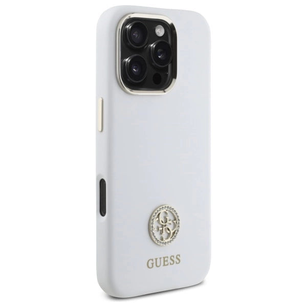 Guess Silicone Logo Strass 4G Case til iPhone 16 Pro - Hvid