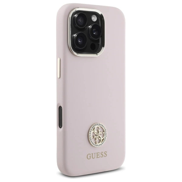Guess Silicone Logo Strass 4G-hylster til iPhone 16 Pro - lyserød