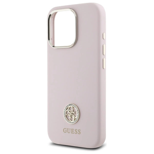 Guess Silicone Logo Strass 4G-hylster til iPhone 16 Pro - lyserød