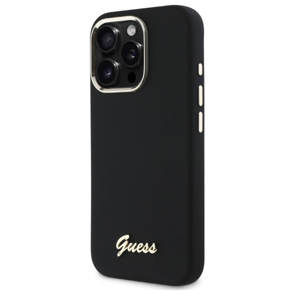 Guess Silicone Script Metal Logo & Frame Case til iPhone 16 Pro - sort