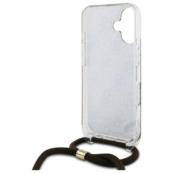 Guess Crossbody Cord 4G Print Case med Lanyard til iPhone 16 - Brown
