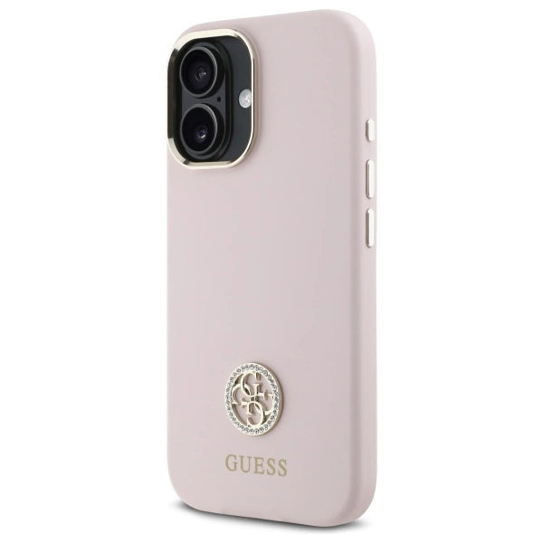 Guess Silicone Logo Strass 4G-fodral til iPhone 16 - lyserød