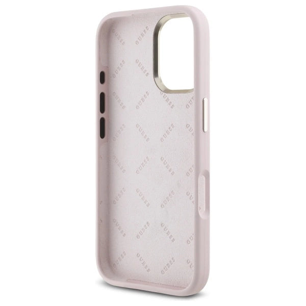 Guess Silicone Logo Strass 4G-fodral til iPhone 16 - lyserød