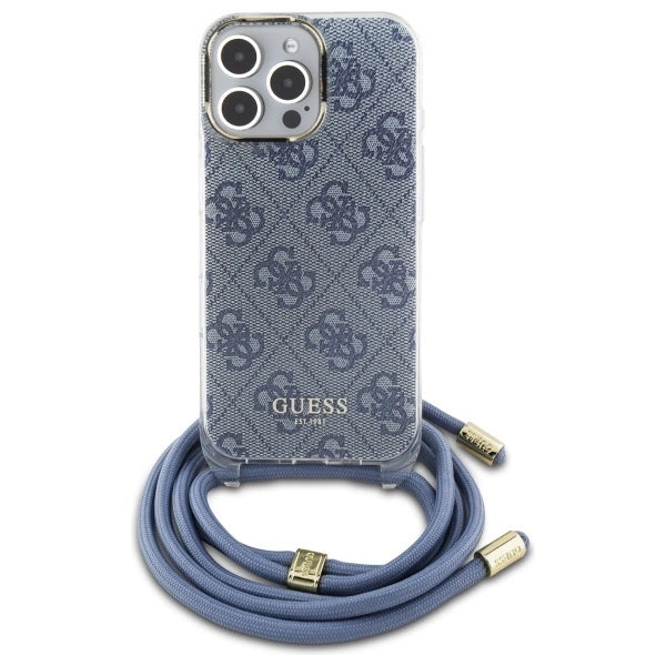 Guess Crossbody Cord 4G Print Case til iPhone 16 Pro Max - Blå