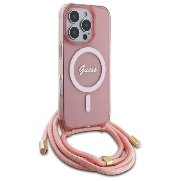 Guess Crossbody Cord Script MagSafe Case til iPhone 16 Pro - Pink